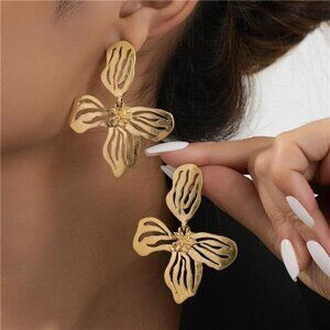 18K Gold-Plated Butterfly Flower Statement Earrings